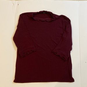 Burgundy 3/4 Sleeve Mock Neck Top